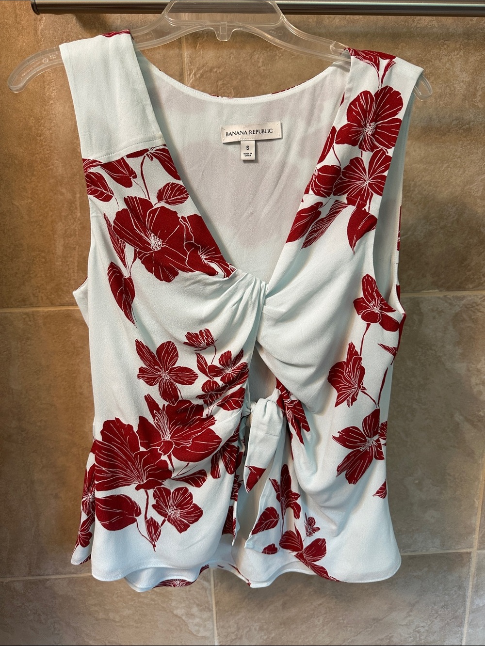 Banana Republic Mint Tank with Red Floral Tie-Front Size S